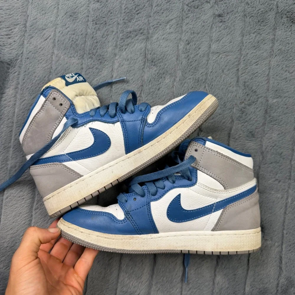 Jordan 1 Retro High OG True Blue Kids Shoes FD1437-410 White Blue Grey 6Y